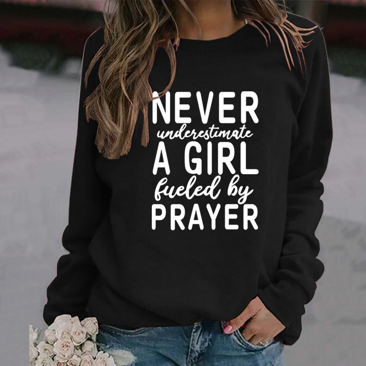 NEVER UNDERESTIMATE A GIRL Letters Fashion Round Neck Loose Long-sleeved Sweater