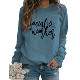 Social Worker Round Neck Fashion Large Size Ladies Long Sleeve Loose Print Sweater