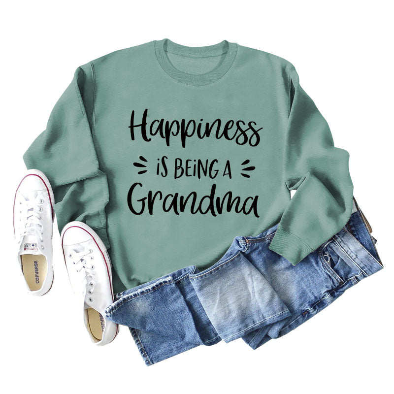 Happiness Is Being Women's Round Neck Long Sleeve Shirt Large Size Sweater