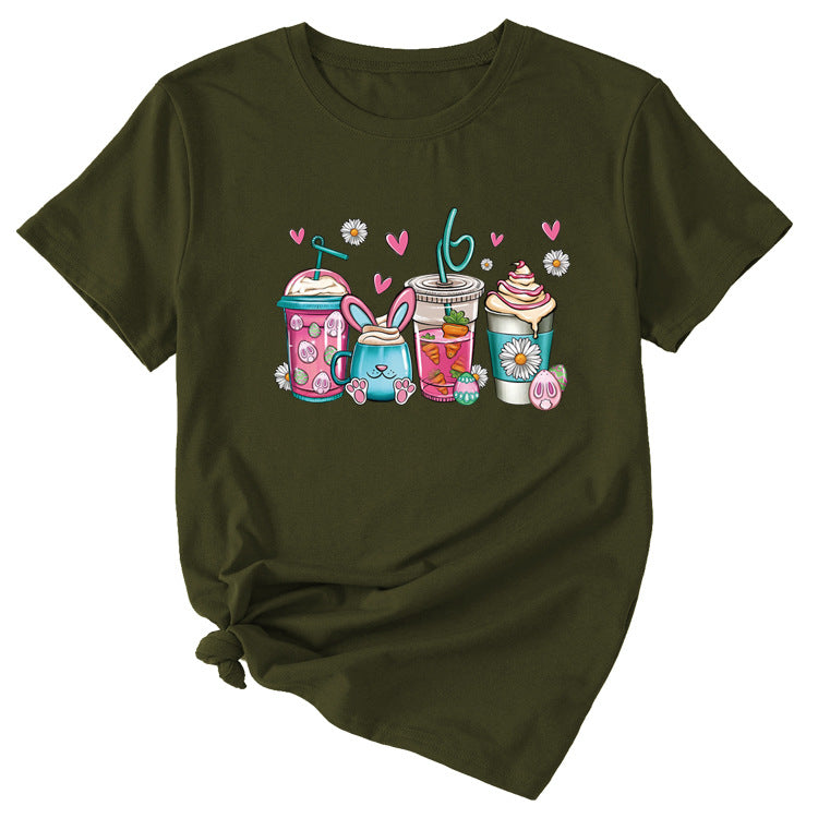 Fashion Women's Top Easter Printed Women's Casual Short-sleeved Shirt