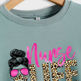 Nunse Life Letters Round Neck Autumn and Winter Long-sleeved Spot Leopard Girl Printed Sweatshirt