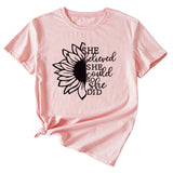 Lettering She Believed She Could Round Neck Short Sleeve T-Shirt for Women