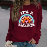 IT'S A BEAUTIFUL DAY Letters Round Neck Print Long-sleeved Large Size Sweater