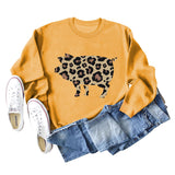 Leopard Print Pig Print Bottom Crewneck Long Sleeves Loose Sweatshirt Women