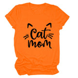 Cat Mom Letter Round Neck Wide Cat Loose Casual Short Sleeve Women's T-shirT-Shirt
