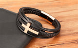 Luxury Multicolor Cross Design Classic Stainless Steel Mens Leather Bracelet 19/21/23 cm Choose Handsome Mens Christmas Gifts