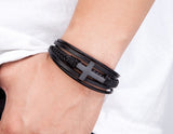 Luxury Multicolor Cross Design Classic Stainless Steel Mens Leather Bracelet 19/21/23 cm Choose Handsome Mens Christmas Gifts